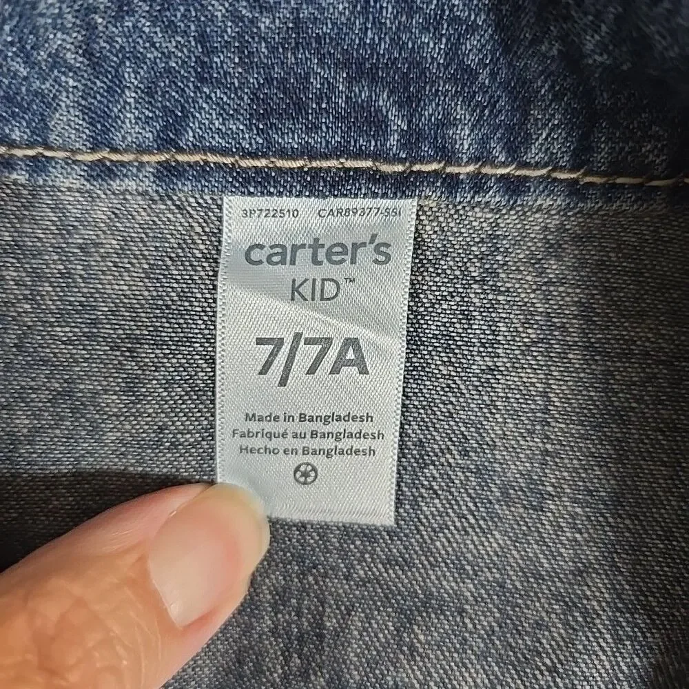 Carter's Classic Blue Jean Youth Jacket Size 7 7A Boys Girls Medium Wash Denim